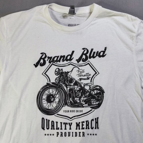 Next Level Motorcycle print short sleeve shirt men's size L white w black graphi - Picture 2 of 8